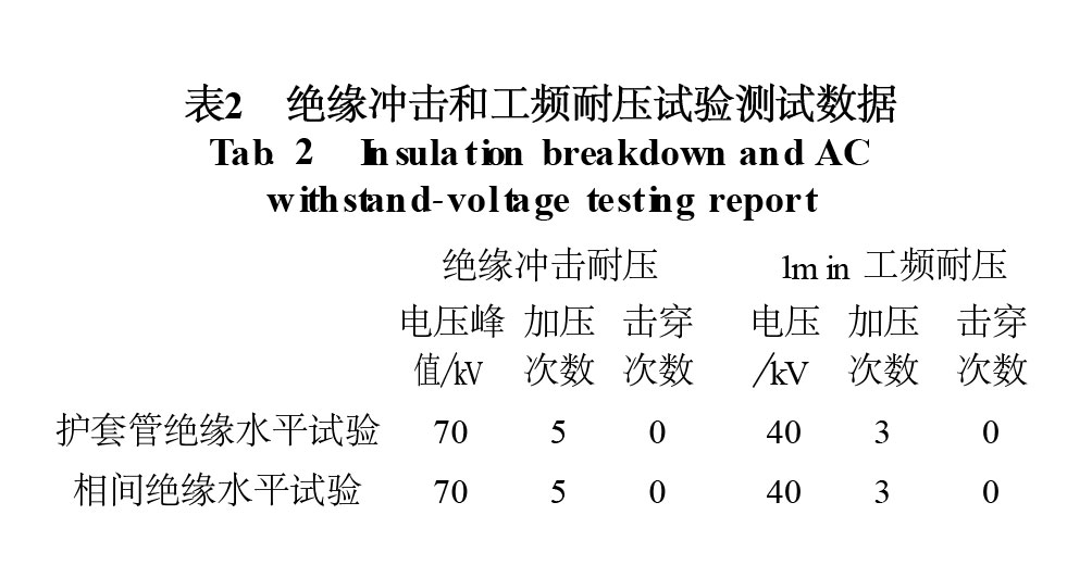 表2 絕緣沖擊和工頻耐壓試驗測試數據